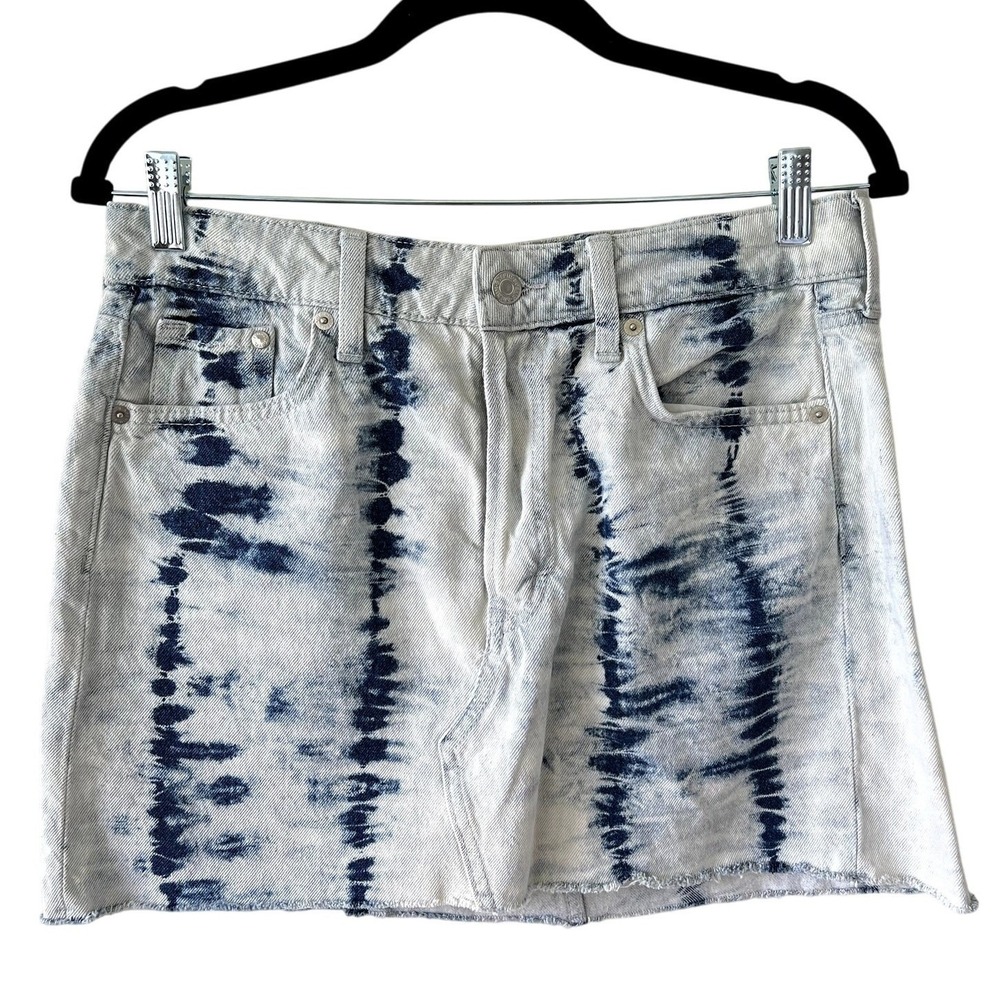 H&M &Denim Tie Dye Denim Mini Skirt Sz S Acid Wash Raw Hem‎ Y2K Indie Sleaze - Picture 2 of 7
